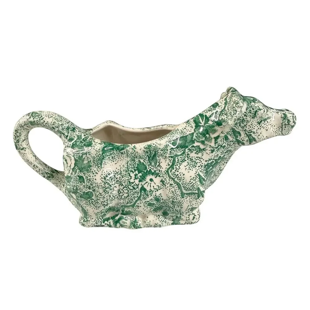 Vintage Laura Ashley Chintzware Green Cow Creamer Staffordshire England 1989